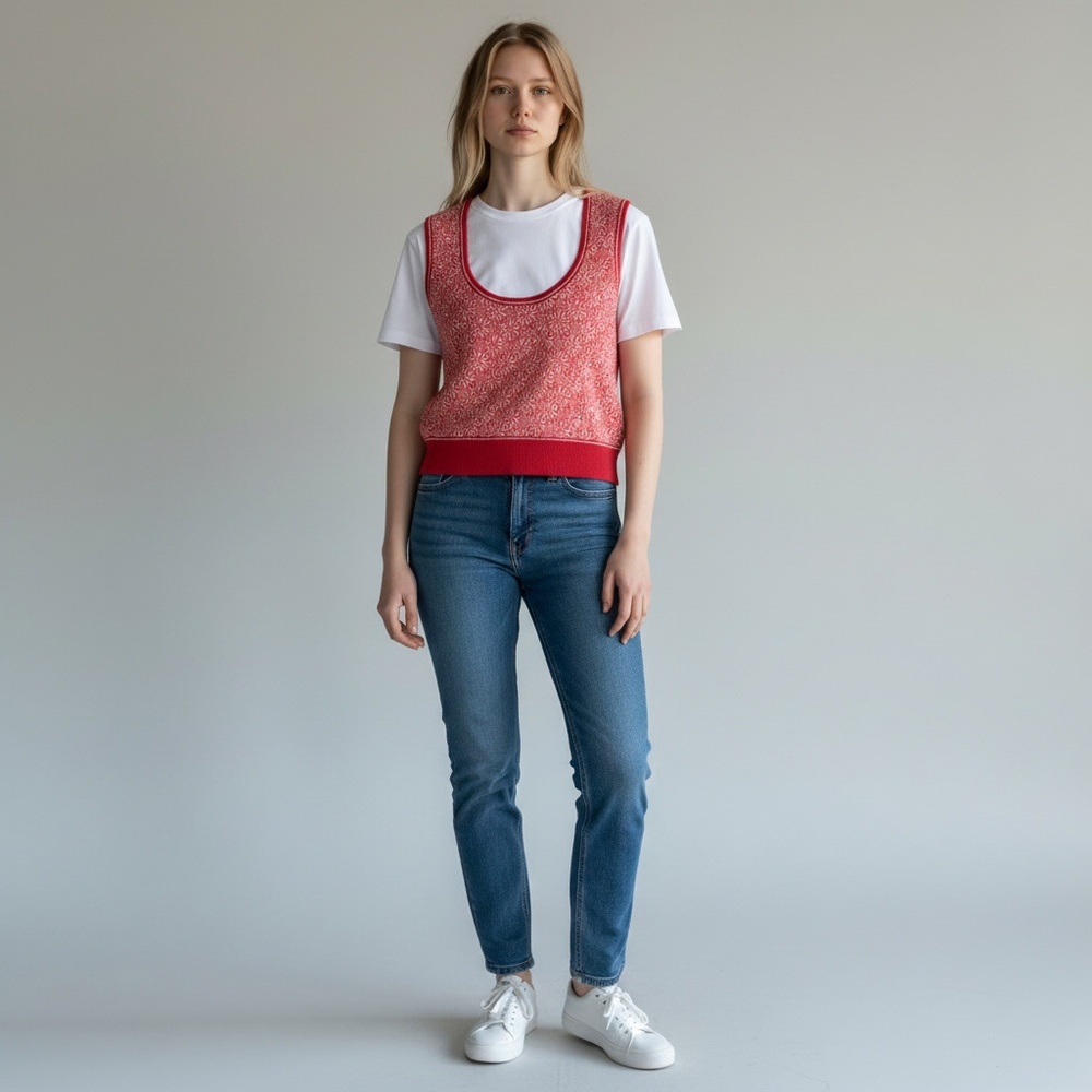 Moth by Anthropologie Red & White Knit Vest | Size M